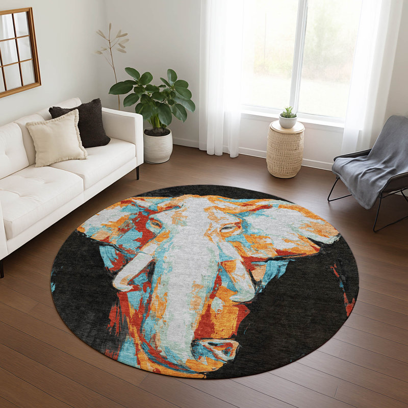 Machine Washable Indoor/Outdoor Houtz ACN2279 Animal Rug, Round 8'