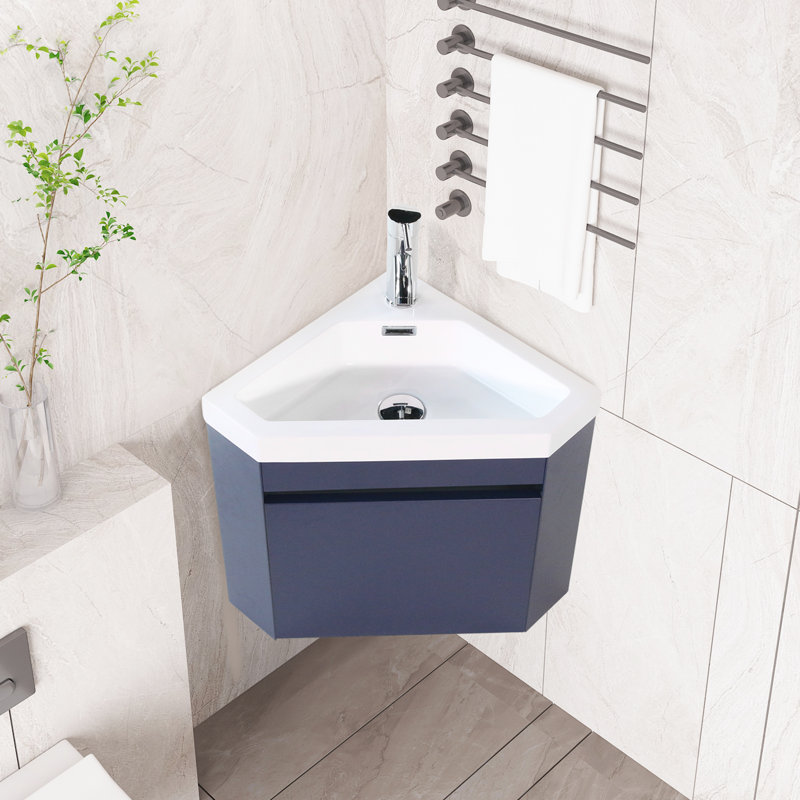 22" Wall-Mounted Corner Bathroom Vanity with Sink & Faucet, Blue