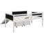 Lit mezzanine simple en blanc. Bois massif, avec structure et corde d'escalade, tableau noir. Taille blanche amusante et polyvalente avec rangement. Bois de pin. Corde pour le divertissement. Tableau noir innovant. Glissade-365847636