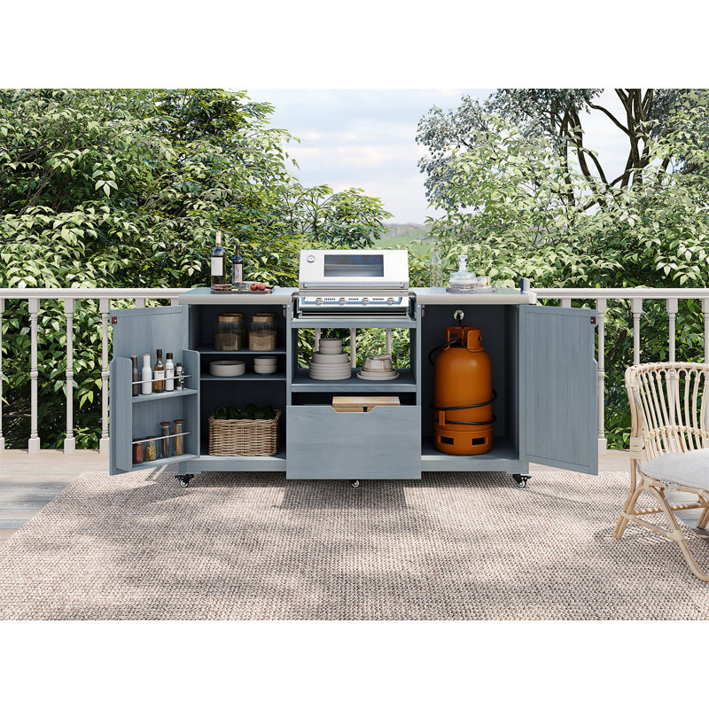 Îlot de cuisine d'extérieur 66,5 po K&K, Gris