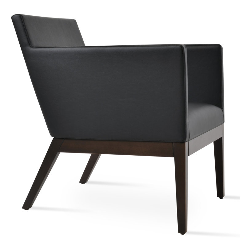 Harput Wood Lounge, Black Faux Leather