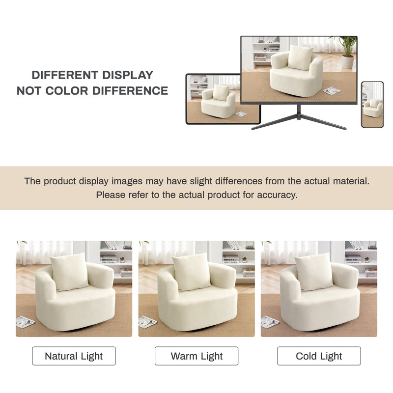 41"W Upholstered Lounge Swivel Chair with Pillow-Beige, Beige