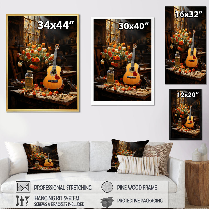 Guitare Country Country en brun rustique, Toile tendue, H 32 po x l 16 po x P 1 po