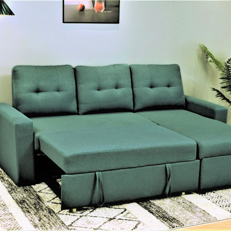 Convertible L-Shaped Sectional Sleeper Sofa Bed, Teal