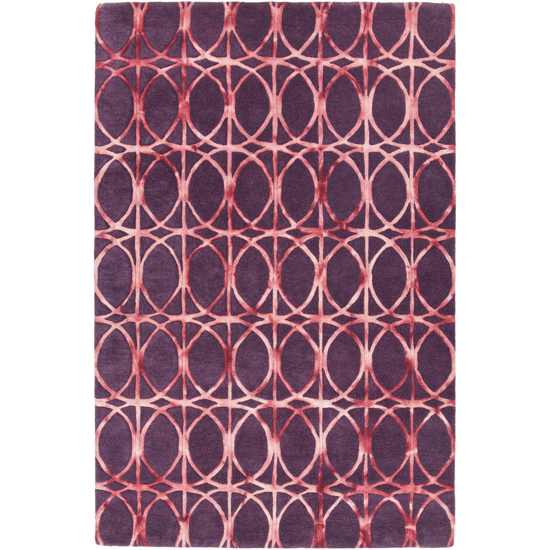 Tapis en laine mauve géométrique Fran, 5 pi x 7 pi 6 po