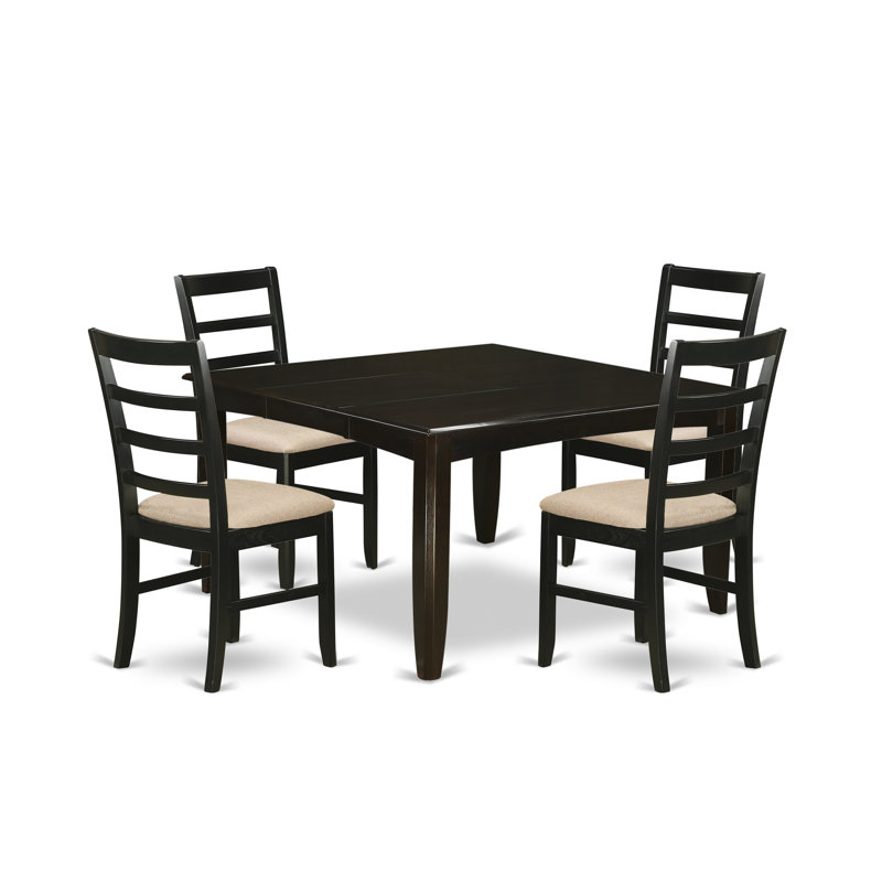 5 Piece Dining Table Set for 4 Includes a Square Kitchen Table with Butterfly Leaf and 4 Linen Fabric Kitchen Dining Chairs, Cappuccino