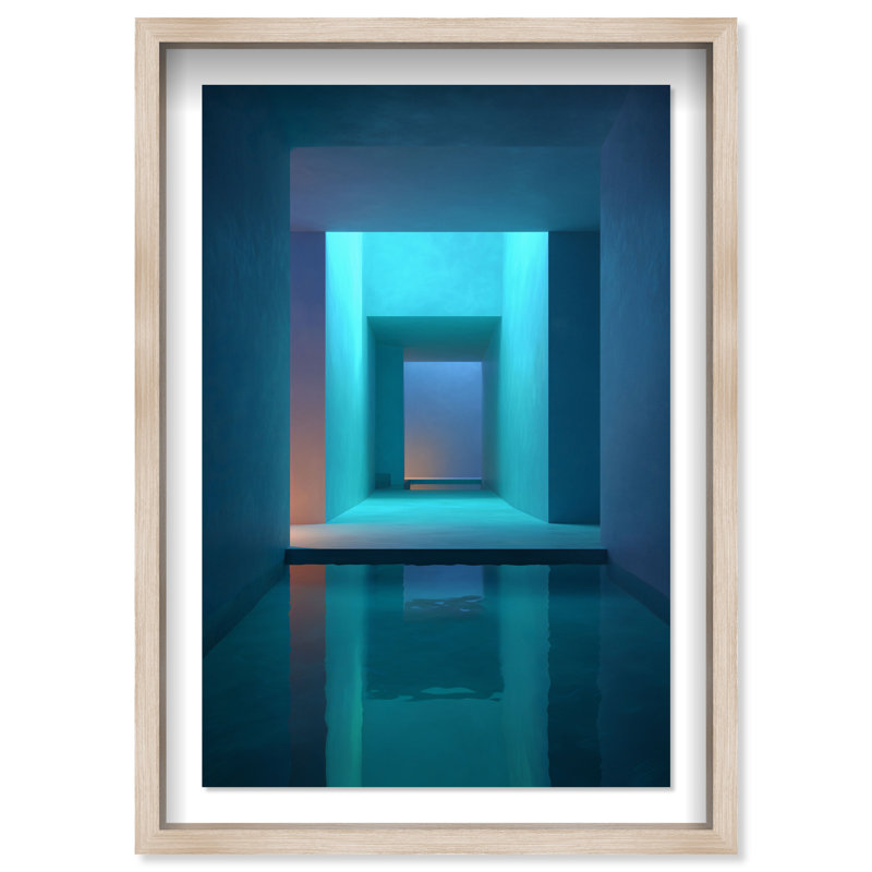 Cerulean Corridor I Shadowbox Abstract Print by Oliver Gal, Black Frame, 10 x 15, 17.5"H x 25.5"W, Natural Oak Shadowbox