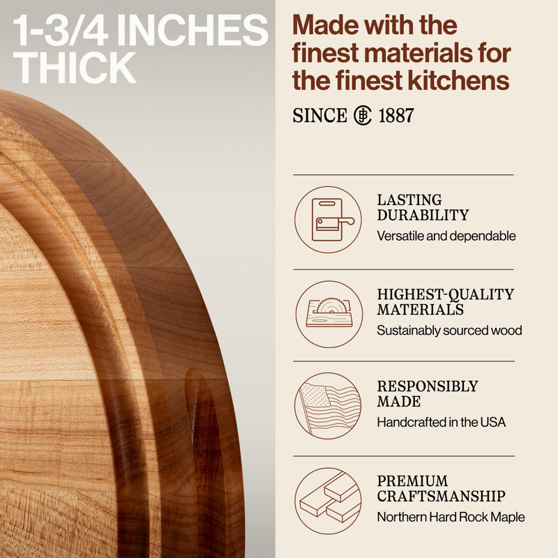 Chef's Collection Round Maple Cutting Board with Groove, 15" L x 15" W