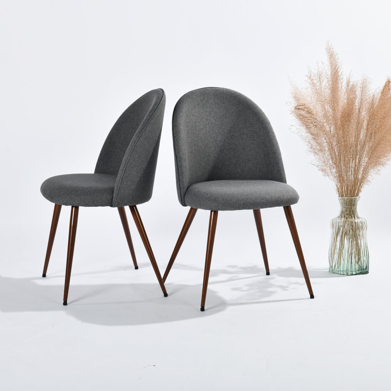 Upholstered Accent Chairs with Curved Backrest and Sturdy Metal Leg Living Room Side Chairs, Gray  Polyester