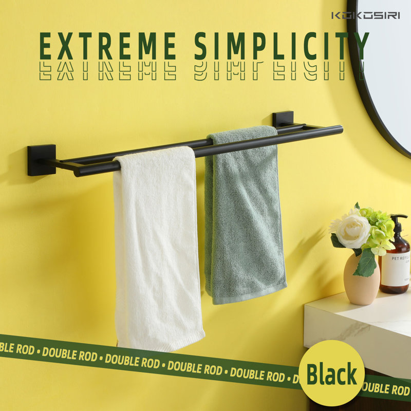 Double barre à serviettes murale 24 po, Noir mat