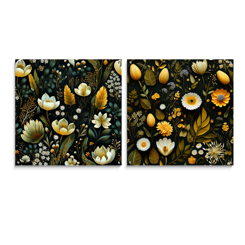 Colchique - Ensemble de 2 verres muraux abstraits en acrylique, H 16 po x l 33 po