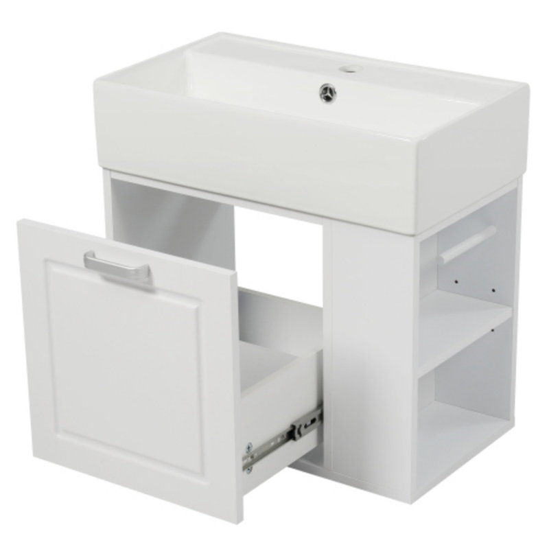 Meuble-lavabo flottant mural 21,8 po avec lavabo - tiroir à fermeture en douceur, tablette réglable et porte-papier hygiénique