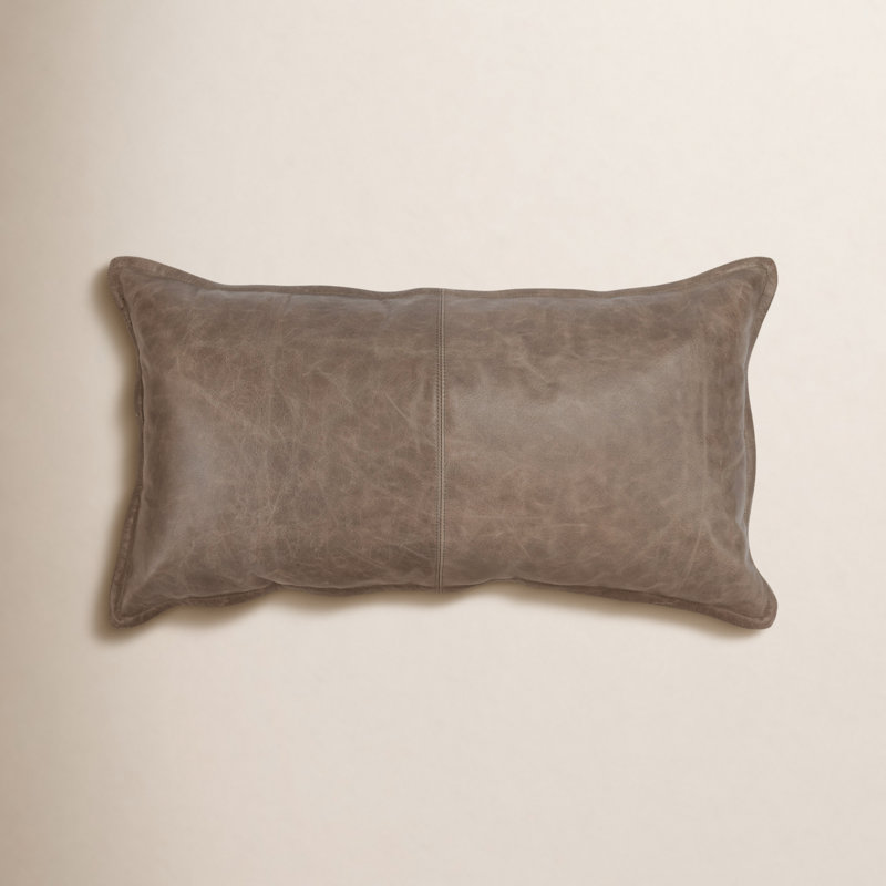 Kosas Home Cheyenne 100% Leather Throw Pillow, 14" x 22", Taupe, Rectangular
