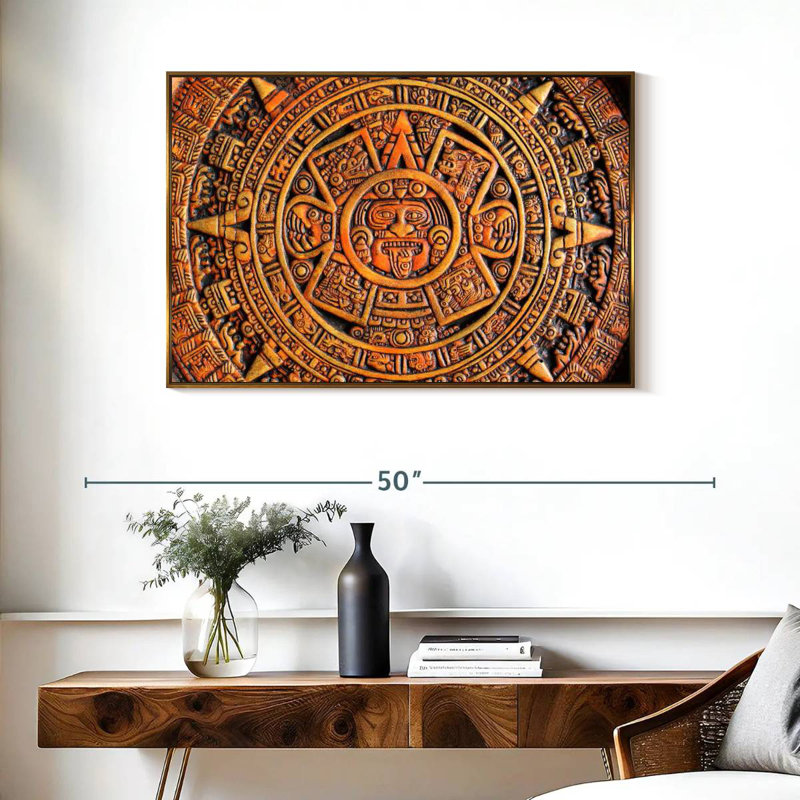 Calendrier aztèque, Cadre flottant doré, 37 po x 25 po