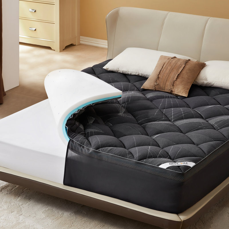 BEDLORE® Dual Layer 4" Memory Foam Mattress Topper with Rayon Bamboo Cover, 2" Memory Foam & 2" Plush Breathable Bamboo Pillow Top with 6-18" Deep Pocket, for Back Pain Relief