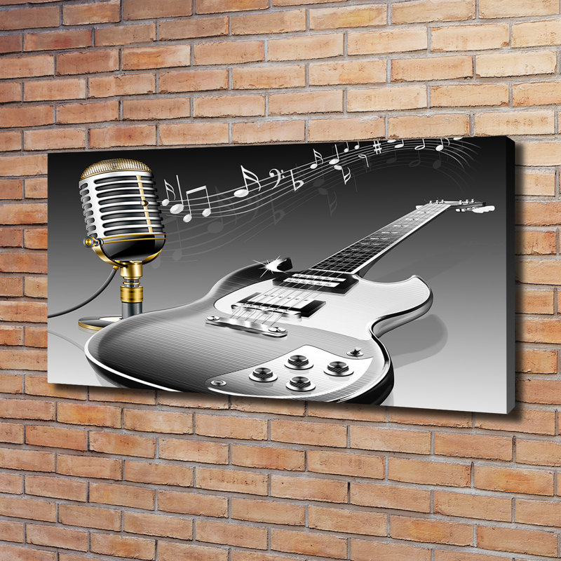 Guitar And Microphone - Wrapped Canvas Print