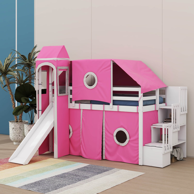 Lit mezzanine simple spacieux comprenant une tente ludique et une tour