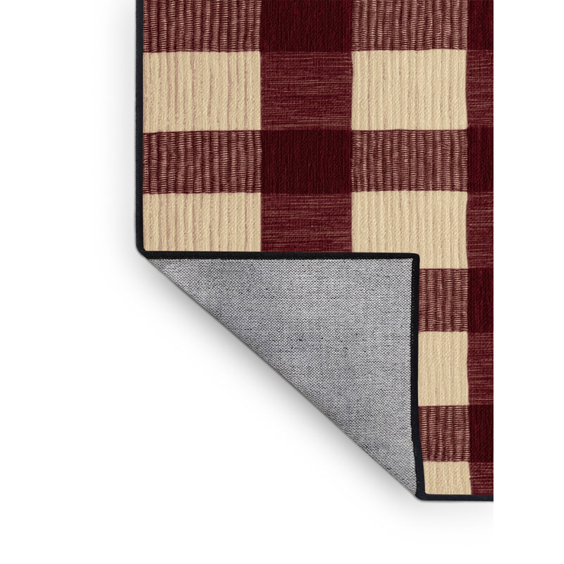 Tapis rouge à carreaux lavable à la machine, Rectangulaire 3 pi x 5 pi
