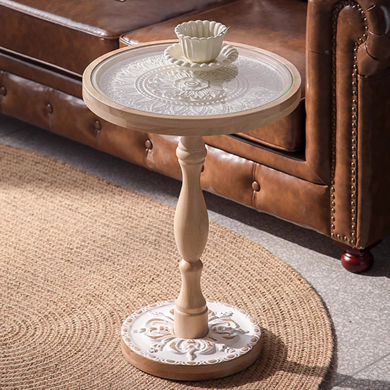 Table de bout en verre rétro et bois massif Retro