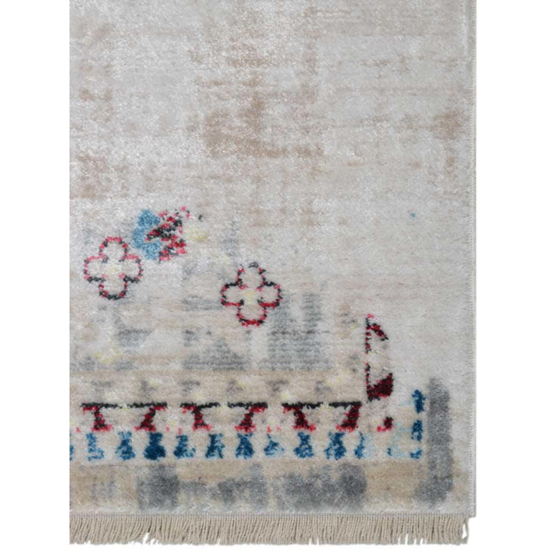 Crayton Machine Made Polyester Area Rugs - Rectangle, Ivory Blue Color, Oriental Design, Low Pile Machine Made Area Rugs for Living Room, Bed Room