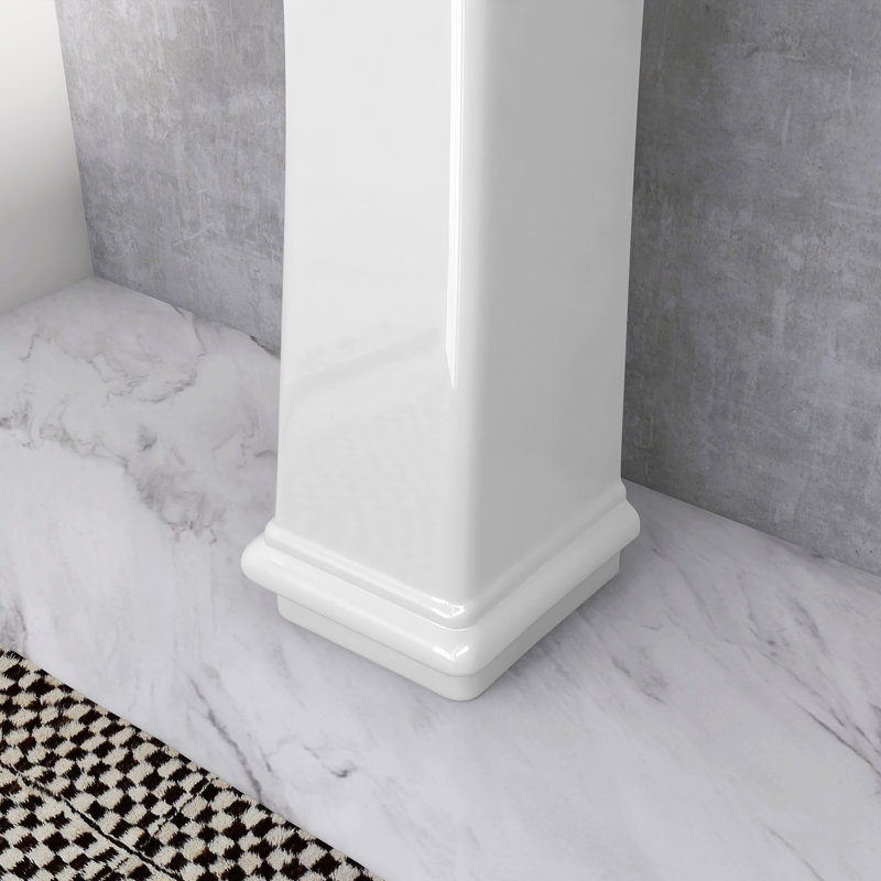 Lavabo de salle de bain à piédestal rectangulaire en céramique avec trop-plein 34,37 po ZEAFIVE
