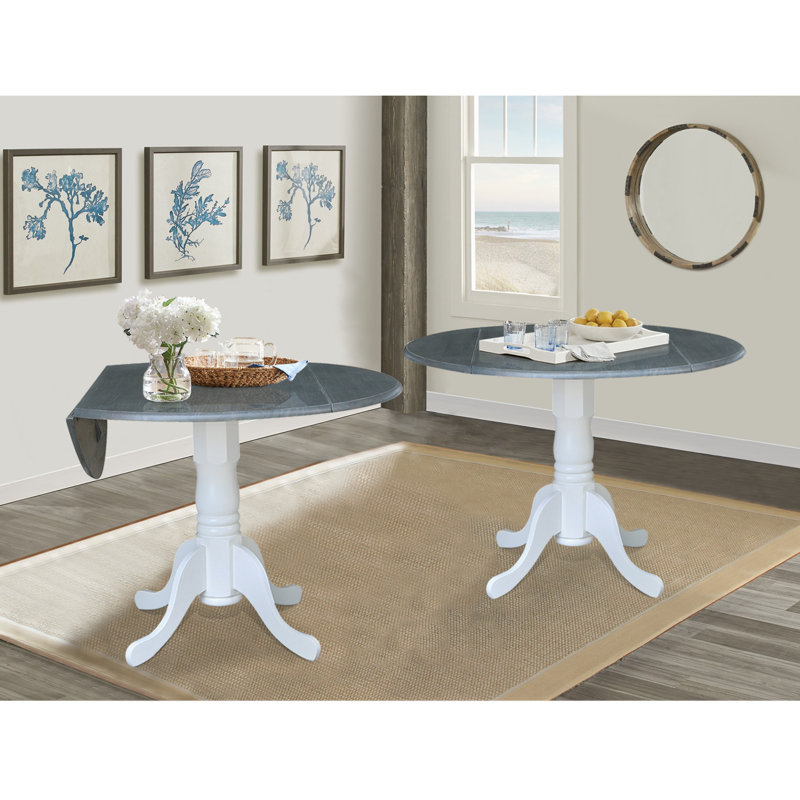 Philipston Extendable Round Solid Wood Dining Table, White, Heather Gray