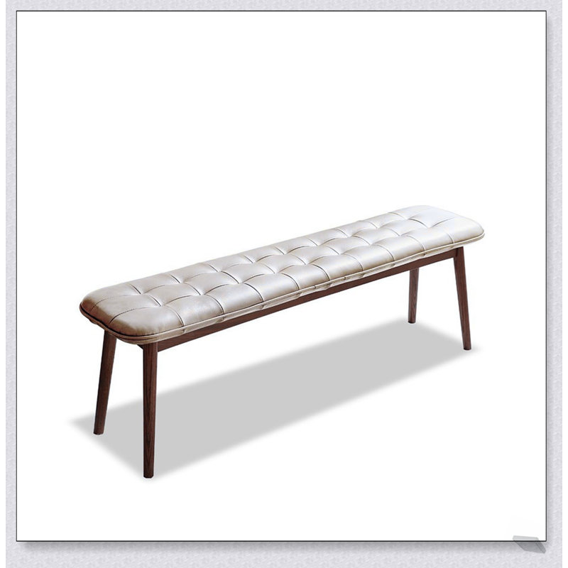 Banc de salle à manger en bois de chêne naturel avec coussin en cuir pour le salon et la salle à manger, Blanc/noyer