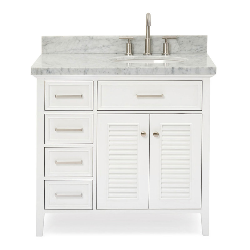 Kensington 37'' W Single Vanity, White, Italian Carrara Marble