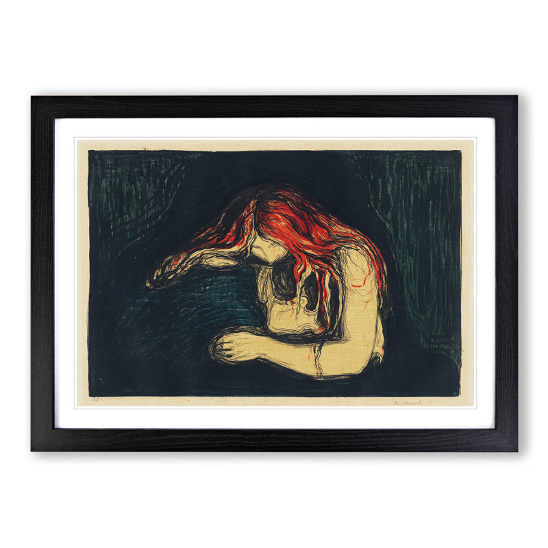 The Vampire Vol.2 by Edvard Munch - Picture Frame Painting, 48cm H x 65cm W x 2cm D, Black Framed