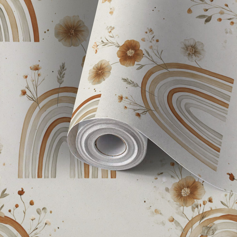 Papier peint adhésif peler et coller en PVC, revêtement mural auto-adhésif amovible avec impression d'arches arc-en-ciel de style botanique à la main, imperméable pour la décoration intérieure - Rouleau