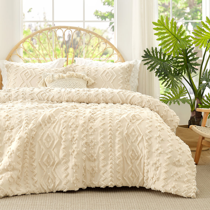 Ensemble d'édredon léger texturé Boho, Beige, Édredon Quen + 2 taies d'oreiller standard