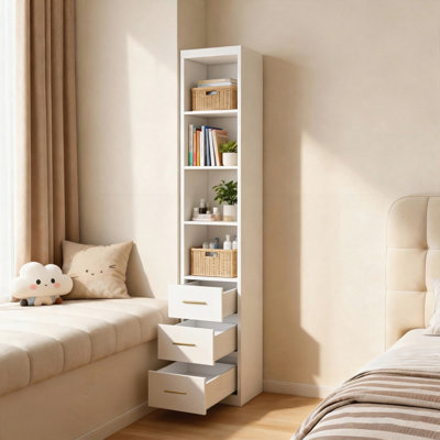 Grand Vickey de rangement latéral de 15,75 x 85,04 pouces avec trois tiroirs, parfait pour maximiser l'espace dans les chambres et les salons.