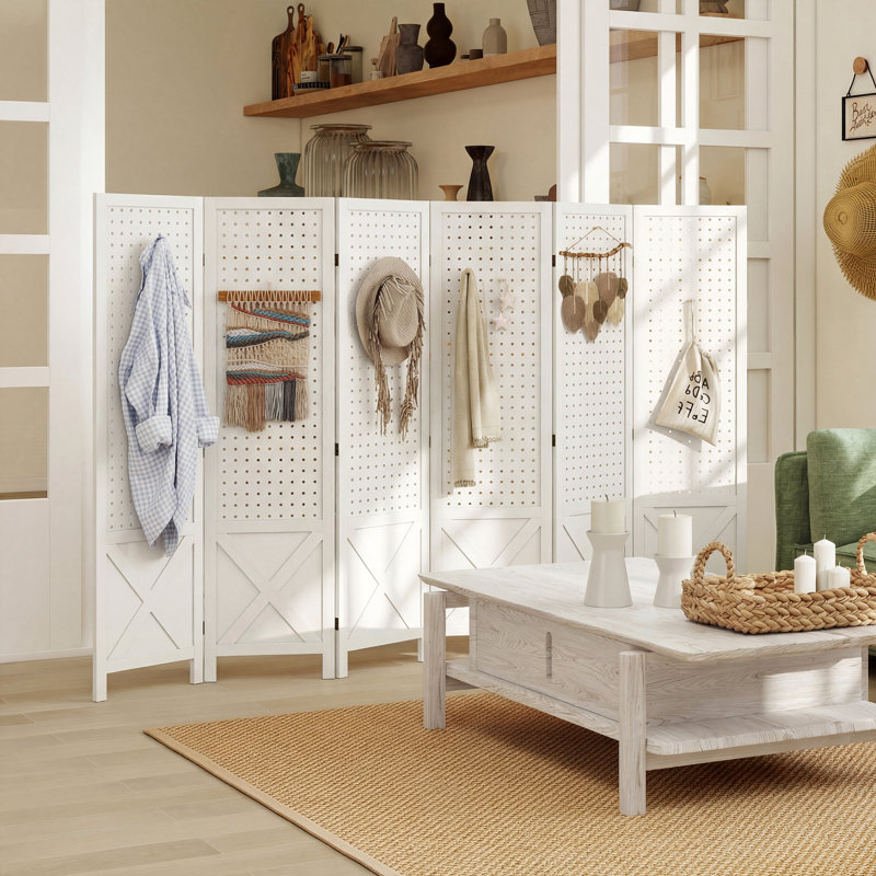 Paravent 56 panneaux 56,9 "avec panneau perforé pour intérieur blanc