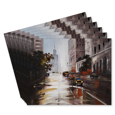 Morning Street Scene Polyester Kibbe Set of 6 - Home Decor
