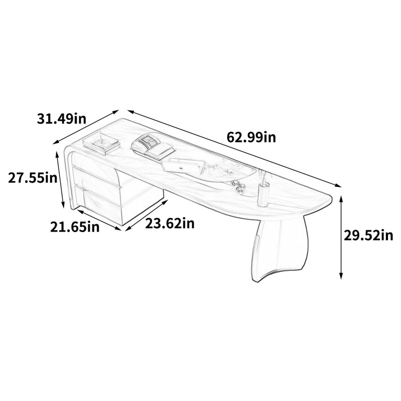 Bureau de forme exquise, H 29,52 po x l 62,99 po x P 31,49 po