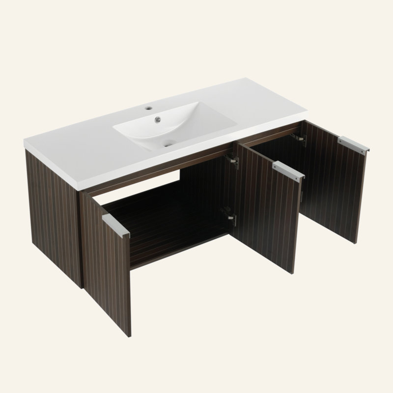 Armoire de salle de bain 48 po avec lavabo en résine, portes à fermeture douce, conception à fixation flottante