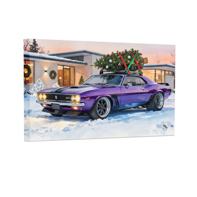 Christmas Purple Muscle Car Christmas Scene Winter House