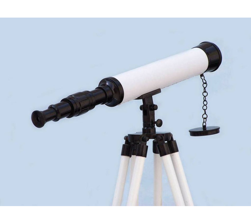 Funon Decorative Telescope, Bronze/White Leather