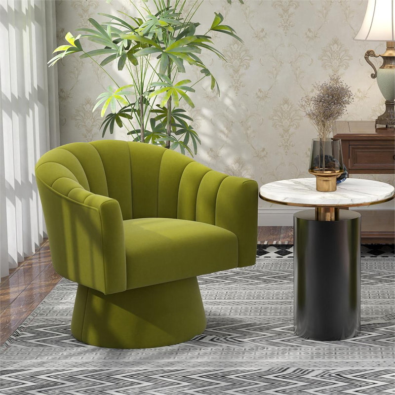 Fauteuil demi-tonneau pivotant de 25,2 po Iryanna, Velours vert clair, 1