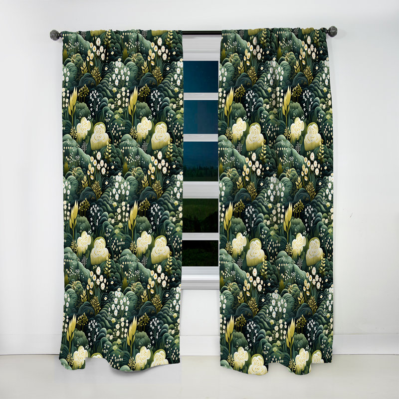 Motif botanique vert forêt - rideau en velours bohémien - obscurcissant - 1 panneau, L 52 po x L 95 po