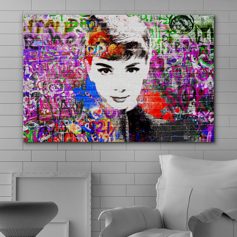 Graffiti Street Art Style Audrey Hepburn, Pop culture, célébrités, réalisme, portrait ultra sur toile, Toile tendue