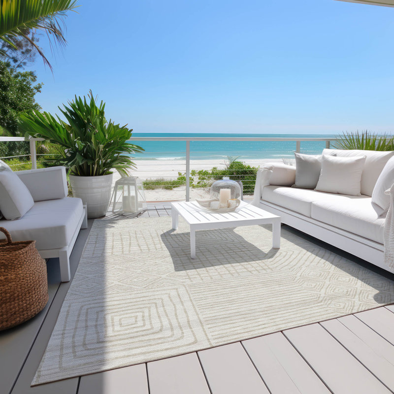Ivory Geometric Flat Woven Indoor/Outdoor Area Rug 3' x 5'