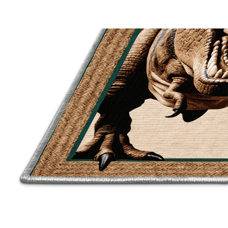 Tapis beige dinosaures lavable à la machine, Rectangle 7 pi x 9 pi