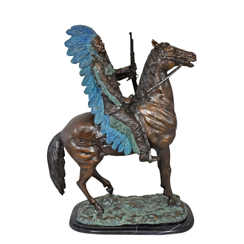 Statue en bronze d'un homme indien sur son cheval: 18 po x 8 po x H 23 po