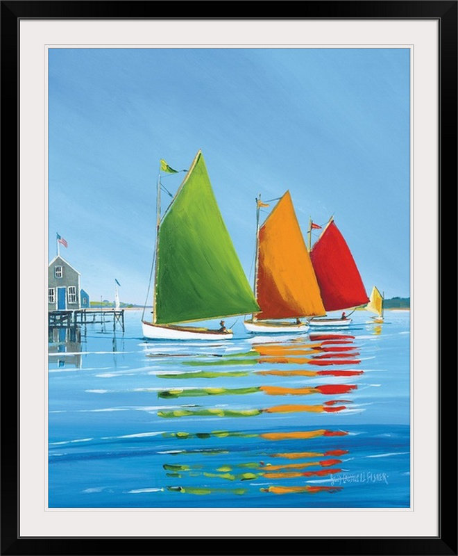 Sally Caldwell Fisher " Cape Cod Sail " by Sally Caldwell Fisher, Black Frame, 38" H x 32" W x 1" D
