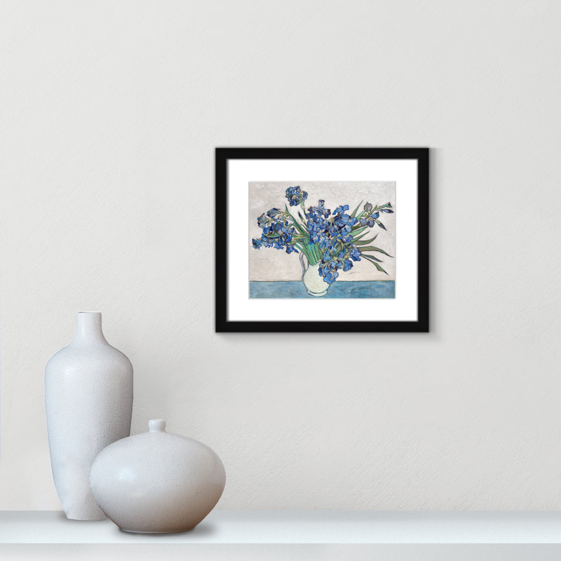 Imprimé iris bleu par Vincent Van Gogh, H 15 po x l 13 po, Blanc, Encadré de boîte noir