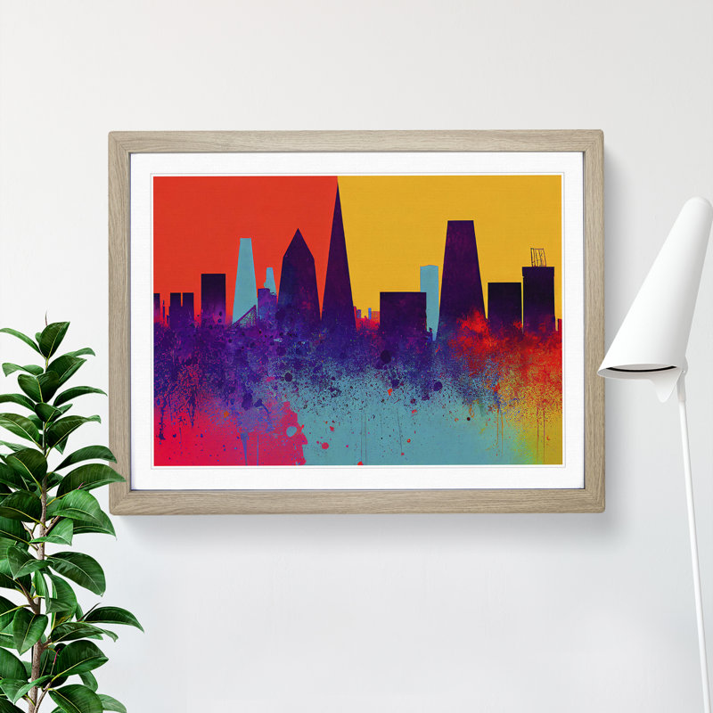 Vibrant City Skyline Art Vol.1 Abstract - Framed Print, 46cm H x 64cm W x 2cm D, Oak