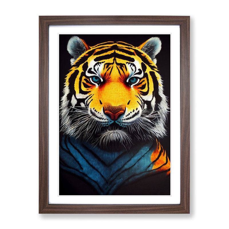 Majestic Tiger - Framed Print, 34cm H x 25cm W x 2cm D, Walnut