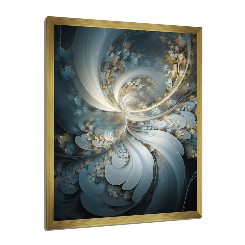 «Blossoming White Fractal Flower», reproduction sur toile, H 44 po x l 34 po, Encadrement doré