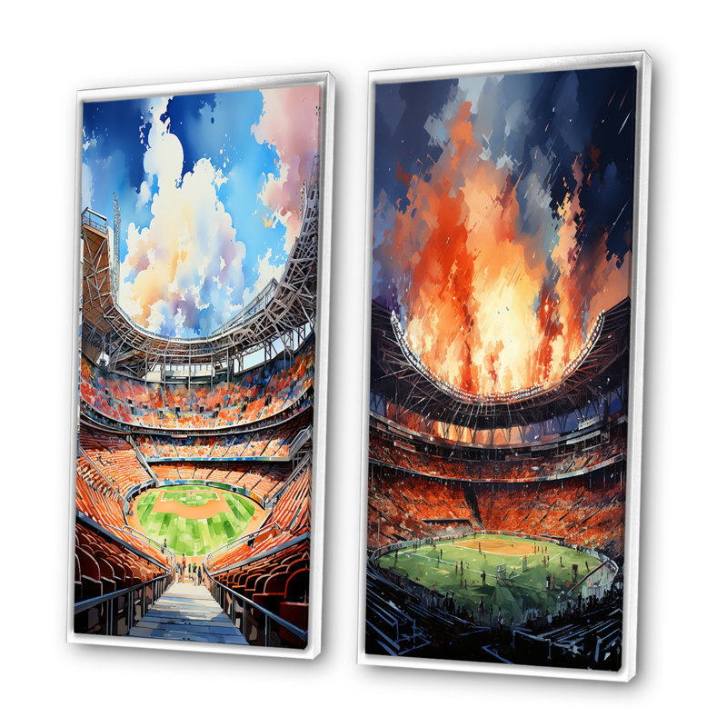 «Abstract Baseball Stadium», 2 pièces, H 32 po x l 32 po, Cadre blanc